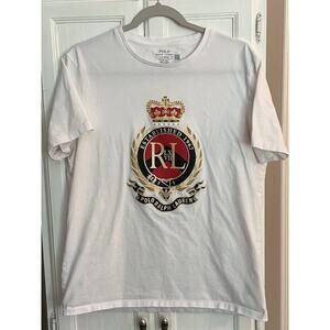 Polo Ralph Lauren Gold Crest & Crown Wreath Logo T-Shirt Men's Small Tee White